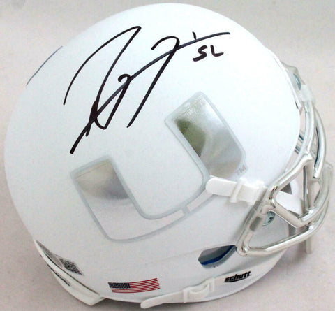 Ray Lewis Autographed Miami Hurricanes White Schutt Mini Helmet- Beckett W Holo