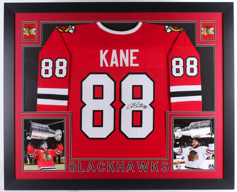 Patrick Kane Signed Blackhawks 35x43 Framed Jersey (JSA) 3x Stanley Cup Winner