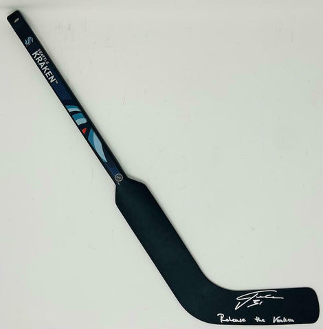 PHILIPP GRUBAUER Autographed "Release The Kraken" Mini Hockey Stick FANATICS