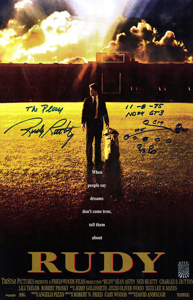 Rudy Ruettiger Signed 'Rudy' 11x17 Movie Poster w/The Play Diagram -SCHWARTZ COA