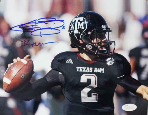 Johnny Manziel Signed Texas A&M 8x10 Close Up Photo w/Heisman - JSA W Auth *Blue