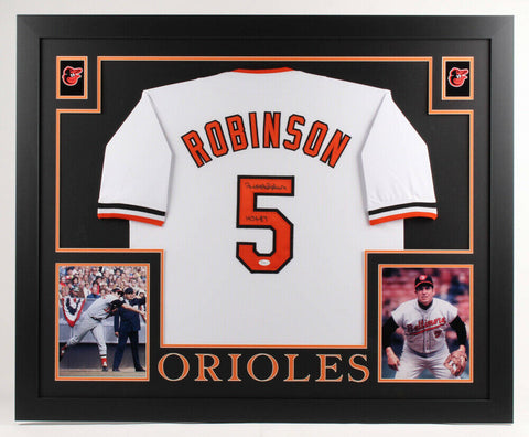 Brooks Robinson Signed Baltimore Orioles 35x43 Framed Jersey "HOF 83" (JSA COA)