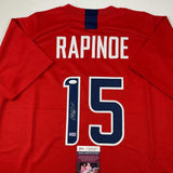 Autographed/Signed Megan Rapinoe Red Soccer United States USA Jersey JSA COA
