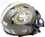 Jerry Rice Autographed 49ers Salute to Service Speed Mini Helmet- Fanatics *Gold