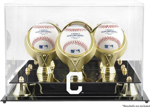 Indians Golden Classic Three Baseball Logo Display Case - Fanatics