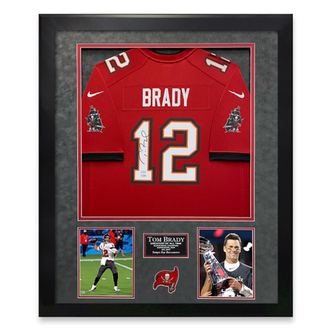 Tom Brady Signed Autographed Red Buccaneers Jersey Framed to 32x40 Fanatics