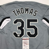 Autographed/Signed FRANK THOMAS Chicago Grey Baseball Jersey JSA COA Auto