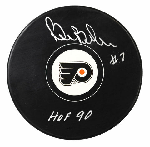 BILL BARBER Signed Philadelphia Flyers Logo Hockey Puck w/HOF'90 - SCHWARTZ