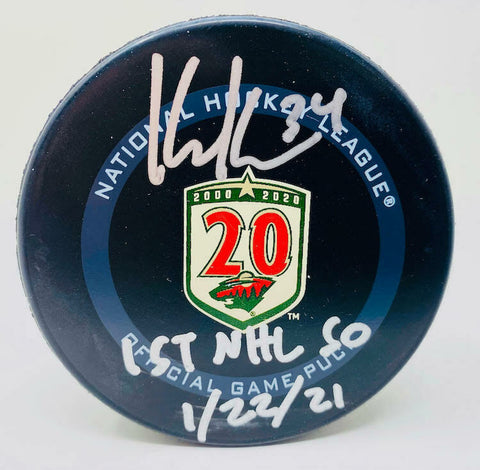 KAAPO KAHKONEN Autographed Wild "1st NHL SO 1/22/21" Official Puck FANATICS