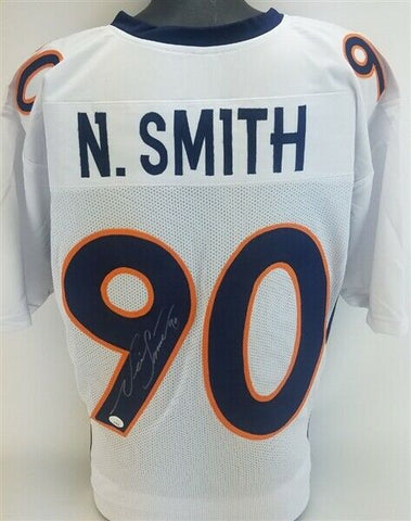 Neil Smith Signed Denver Broncos White Jersey (JSA COA) 6xPro Bowl Defensive End