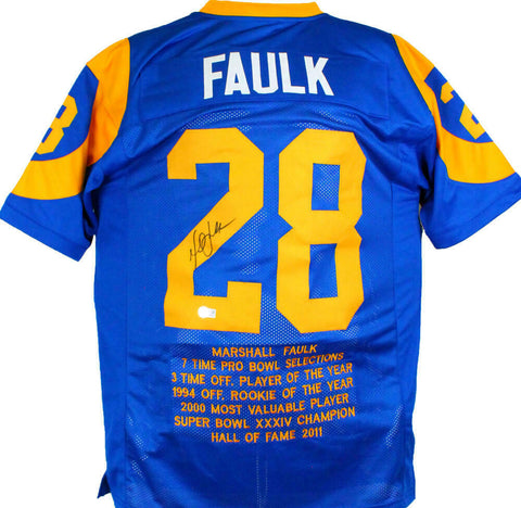 Marshall Faulk Autographed Blue/Yellow Pro Style STAT Jersey-Beckett W Hologram