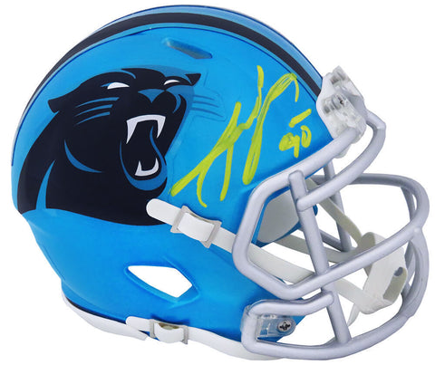Julius Peppers Signed Panthers FLASH Riddell Mini Helmet (Yellow Ink) - (SS COA)