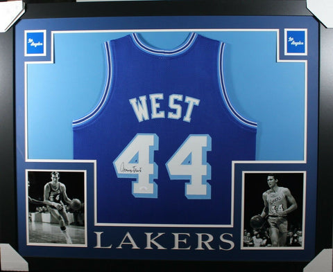 JERRY WEST (Lakers blue SKYLINE) Signed Autographed Framed Jersey JSA