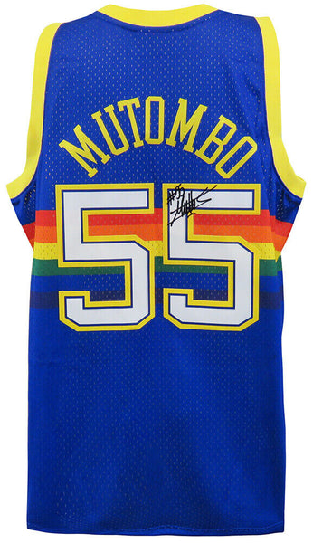 Dikembe Mutombo Signed Nuggets 1991 T/B Blue M&N Swingman Road Jersey - (SS COA)