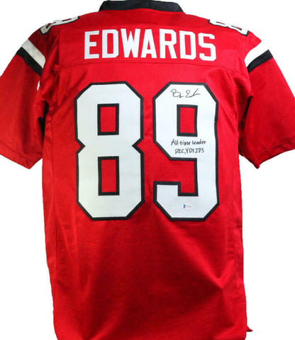 Bryan Edwards Autographed Red College Style Jersey w/ All Time- Beckett W *Black