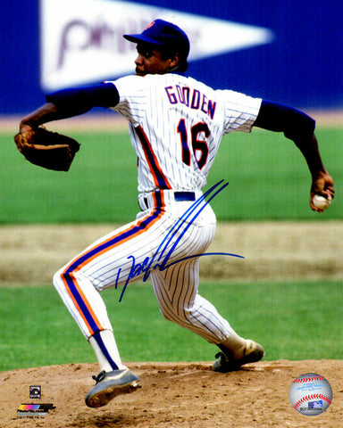 Dwight "Doc" Gooden Signed New York Mets Pitching Action 8x10 Photo - SCHWARTZ