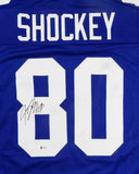 Jeremy Shockey Autographed Blue Pro Style Jersey- Beckett Witnessed *8