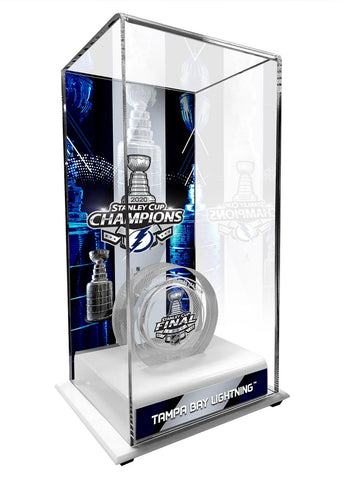 Lightning 2020 SC Champs Crystal Puck Filled w/Ice from Final in Display Case