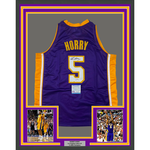 Framed Autographed/Signed Robert Horry 33x42 Los Angeles Purple Jersey PSA COA