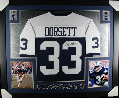 TONY DORSETT (Cowboys throwback SKYLINE) Signed Autographed Framed Jersey JSA