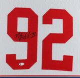Michael Strahan Signed Giants 35x43 Framed Jersey Super Bowl Champ (Beckett COA)