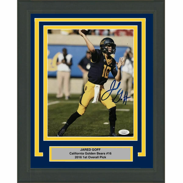 FRAMED Autographed/Signed JARED GOFF California Cal SMUDGED 8x10 Photo JSA COA
