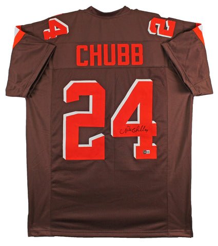 Nick Chubb Authentic Signed Brown Color Rush Pro Style Jersey BAS Witnessed