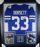 TONY DORSETT (Cowboys blue TOWER) Signed Autographed Framed Jersey JSA