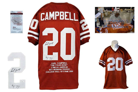 Earl Campbell SIGNED Jersey - JSA Witness - Texas Longhorns Autographed - STAT