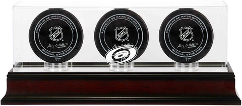 Carolina Hurricanes Mahogany Three Hockey Puck Logo Display Case