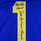 FRAMED Autographed/Signed DICK VERMEIL 33x42 SB Champion Blue Jersey JSA COA