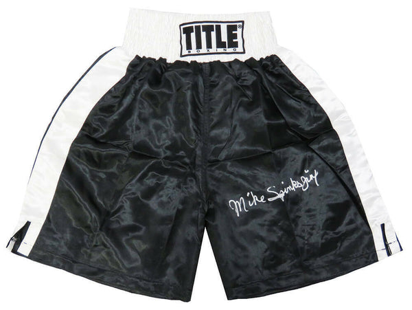Michael (Mike) Spinks Signed Title Black & White Trim Boxing Trunks w/Jinx - SS