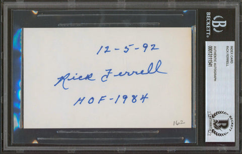 Red Sox Rick Ferrell 12-5-92 HOF - 1984 Authentic Signed 3x5 Index Card BAS Slab