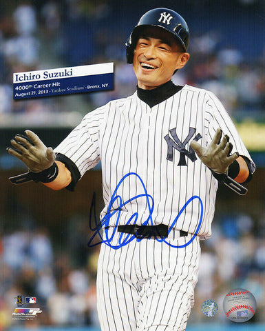 Ichiro Suzuki Signed New York Yankees 4000th Career Hit 8x10 Photo (Ichiro Holo)