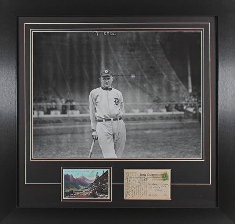 Ty Cobb Authentic Signed & Framed Handwritten 3.5x5.5 Postcard JSA #BB12236
