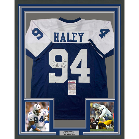 Framed Autographed/Signed Charles Haley 33x42 Dallas TG Day Jersey JSA COA