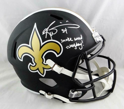 Ricky Williams Autographed Saints Flat Black F/S Helmet w/ SWED - JSA W Auth