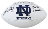 Notre Dame Cole Kmet "PLAC" Signed White Panel Logo Football Autographed BAS Wit