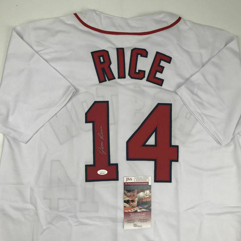 Autographed/Signed JIM RICE Boston White Baseball Jersey JSA COA Auto
