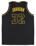 Magic Johnson Signed Black Pro Style Jersey Black Numbers Gold Trim BAS Witness
