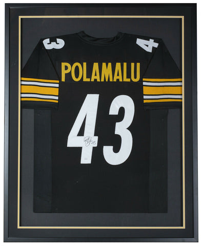 Troy Polamalu Signed Framed 36x42 Custom Black Football Jersey JSA ITP