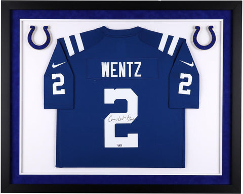 Carson Wentz Indianapolis Colts Deluxe Framed Autographed Blue Nike Game Jersey