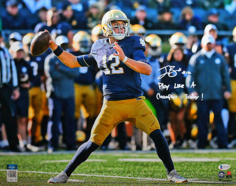 Ian Book Autographed Notre Dame Passing 16x20 FP Photo w/ PLACT- Beckett W*White