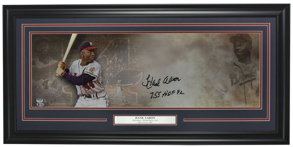 Hank Aaron Signed Framed 10x30 Atlanta Braves Photo 755 HOF 82 BAS Auto 10