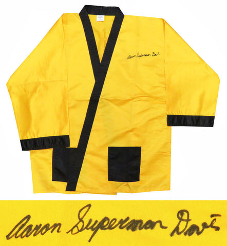 Aaron Davis Signed Yellow Boxing Robe w/Superman - SCHWARTZ COA