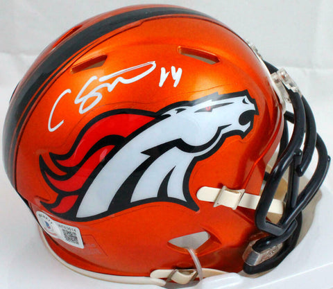 Courtland Sutton Autographed Broncos Flash Speed Mini Helmet-Beckett W Hologram
