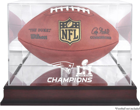 New England Patriots Super Bowl LI Champs Mahogany Football Logo Display Case