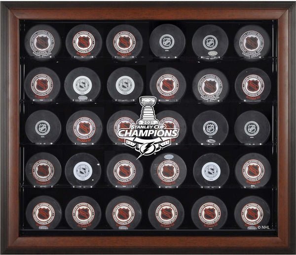 Tampa Bay Lightning 2021 Stanley Cup Champs Brown Framed 30-Puck