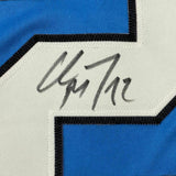 FRAMED Autographed/Signed CHRISTIAN MCCAFFREY 33x42 Blue Football Jersey BAS COA