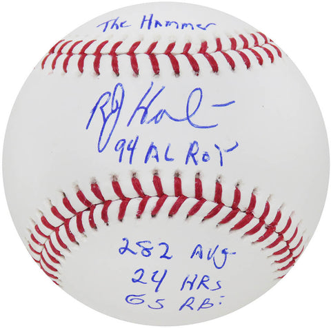 Bob Hamelin Signed Rawlings MLB Baseball w/ROY Stats Inscriptions - (SS COA)